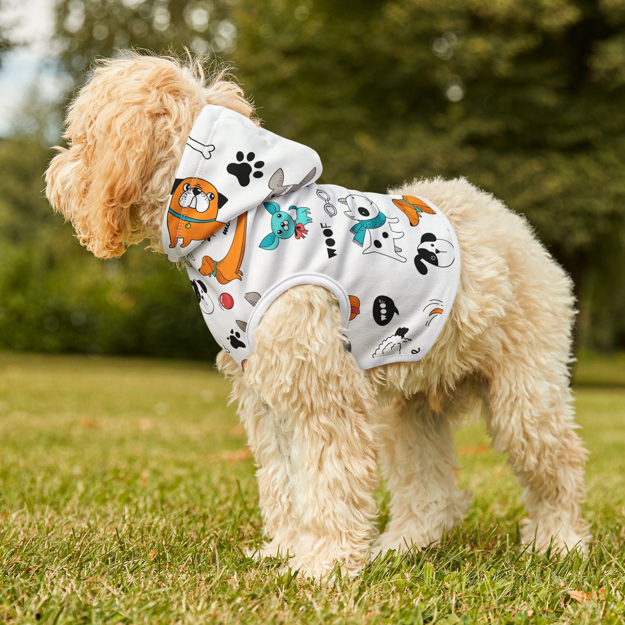 Dog Pattern Pet Hoodie — Cute Cartoon Puppies Print Warm Puppy Hoodie