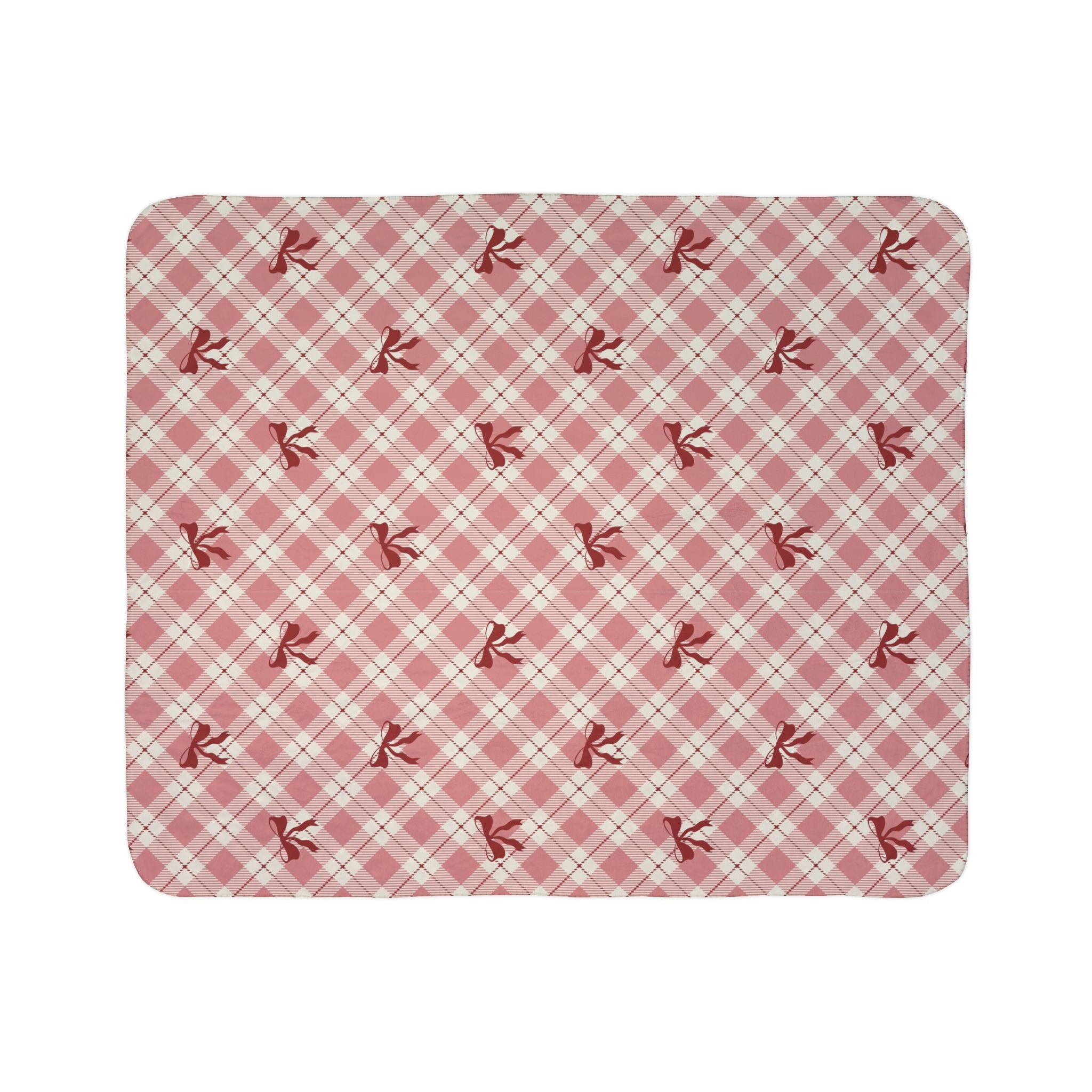 Pink Plaid Sherpa Blanket with Bows — Cozy Throw for Home, Gifts & Holidays