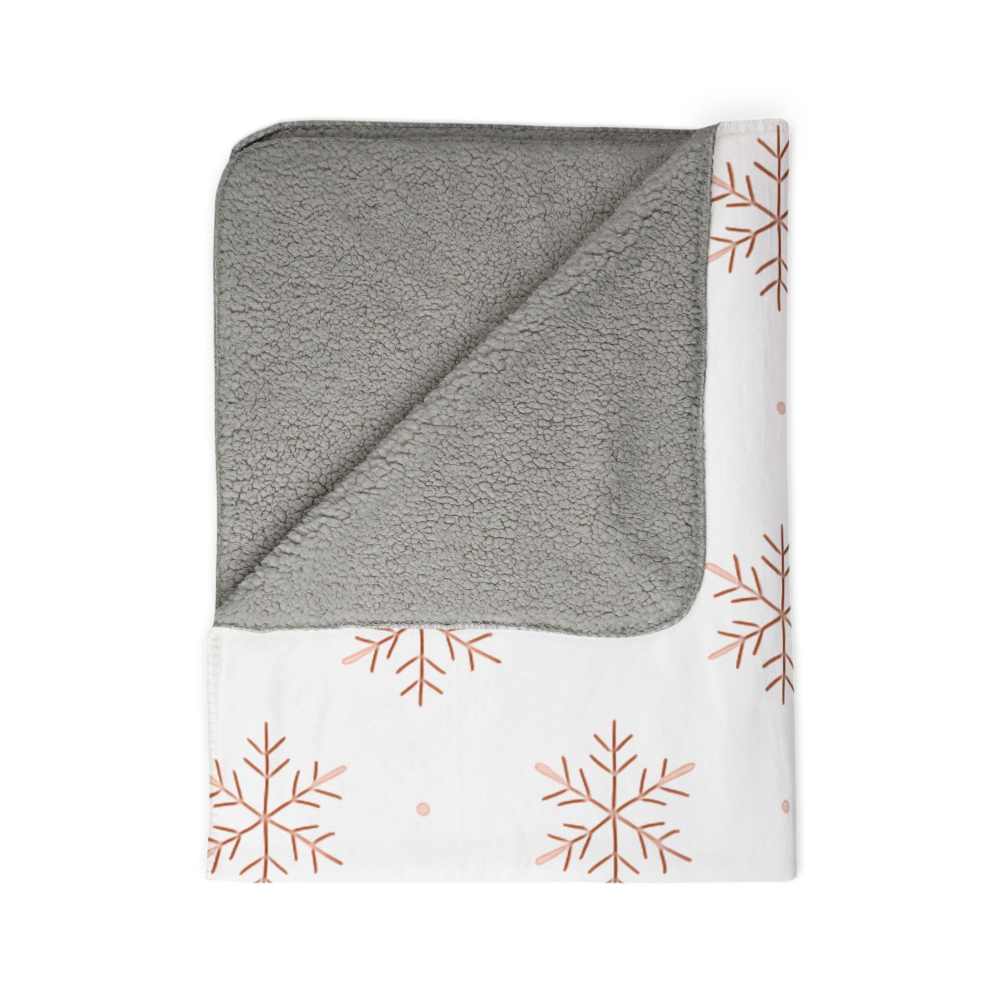 Rose Gold Snowflake Fleece Sherpa Blanket — Cozy Winter Throw for Home & Holiday Gift