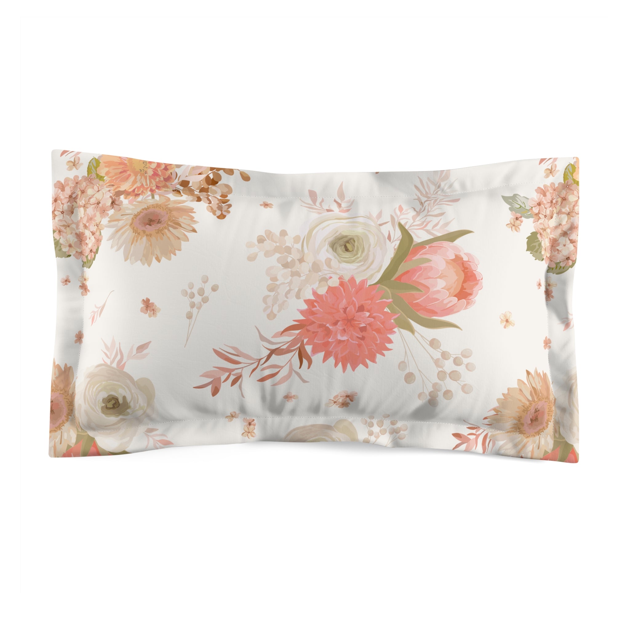 Blush Floral Microfiber Pillow Sham — Watercolor Garden Decorative Pillowcase for Bedroom & Spring Decor