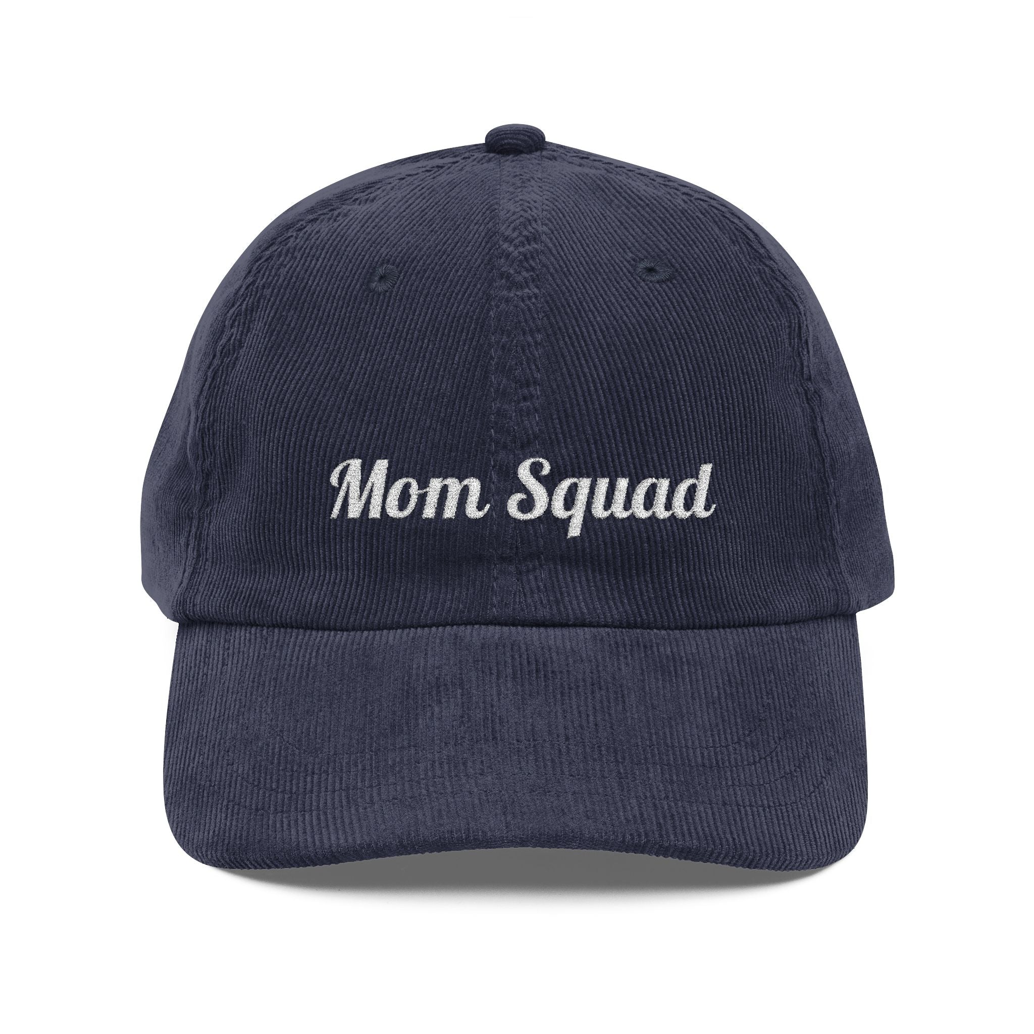 Mom Squad Vintage Corduroy Cap — Embroidered Rust Baseball Hat for Moms