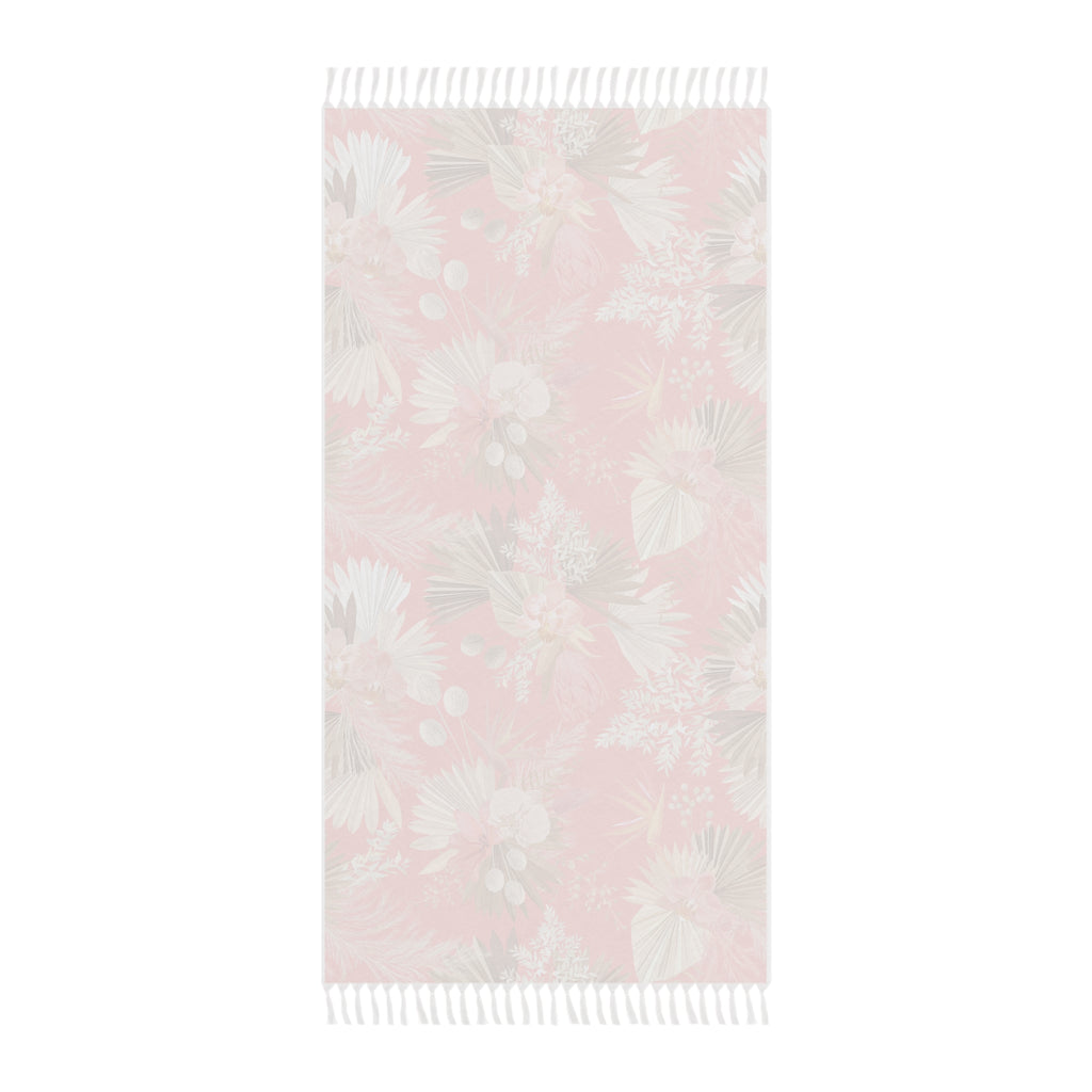 Boho Floral Beach Towel — Pink Tropical Palm Print with Fringe