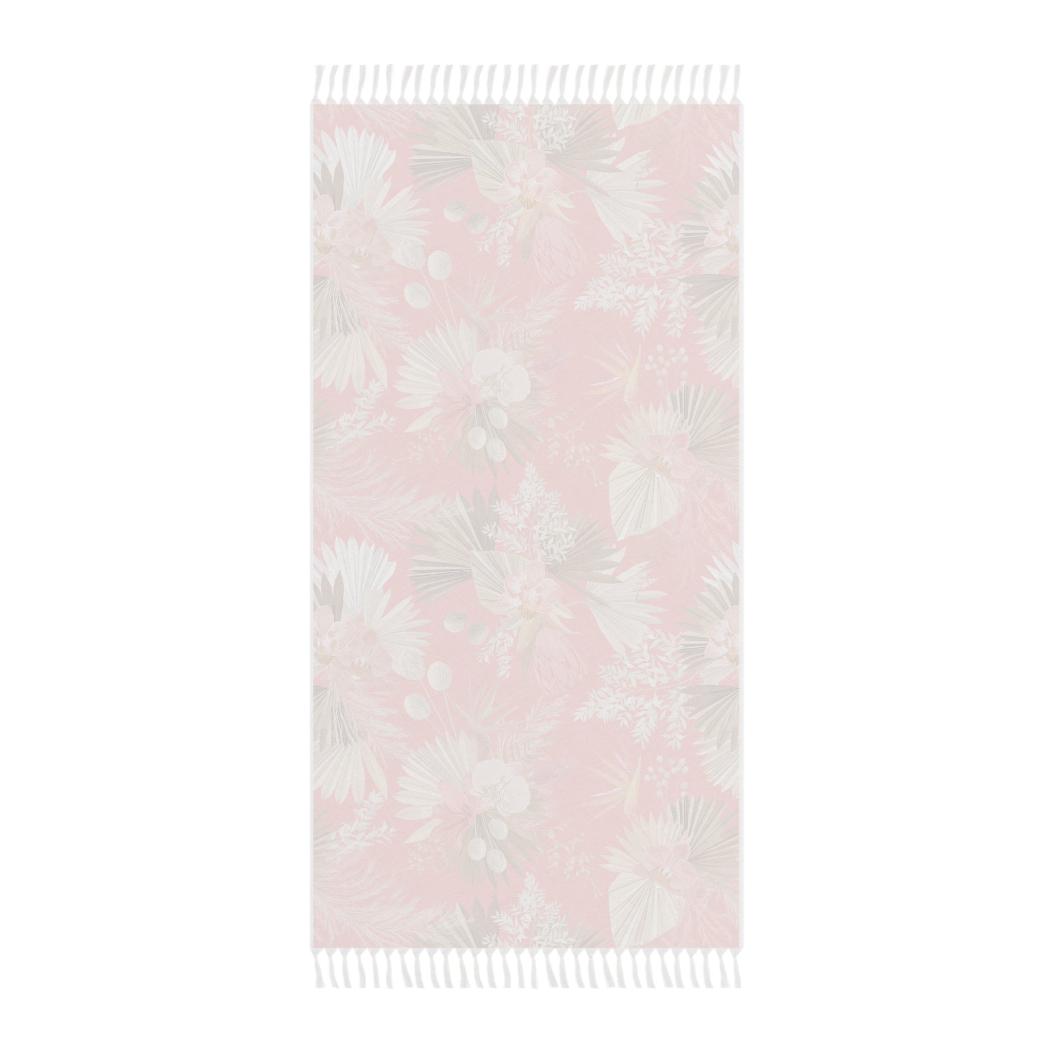 Boho Floral Beach Towel — Pink Tropical Palm Print with Fringe