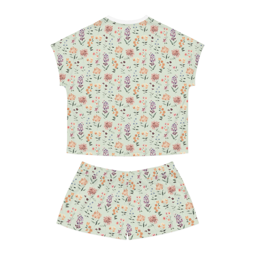 Floral Cream Women's Short Pajama Set — Soft Pastel All-Over Print Sleepwear