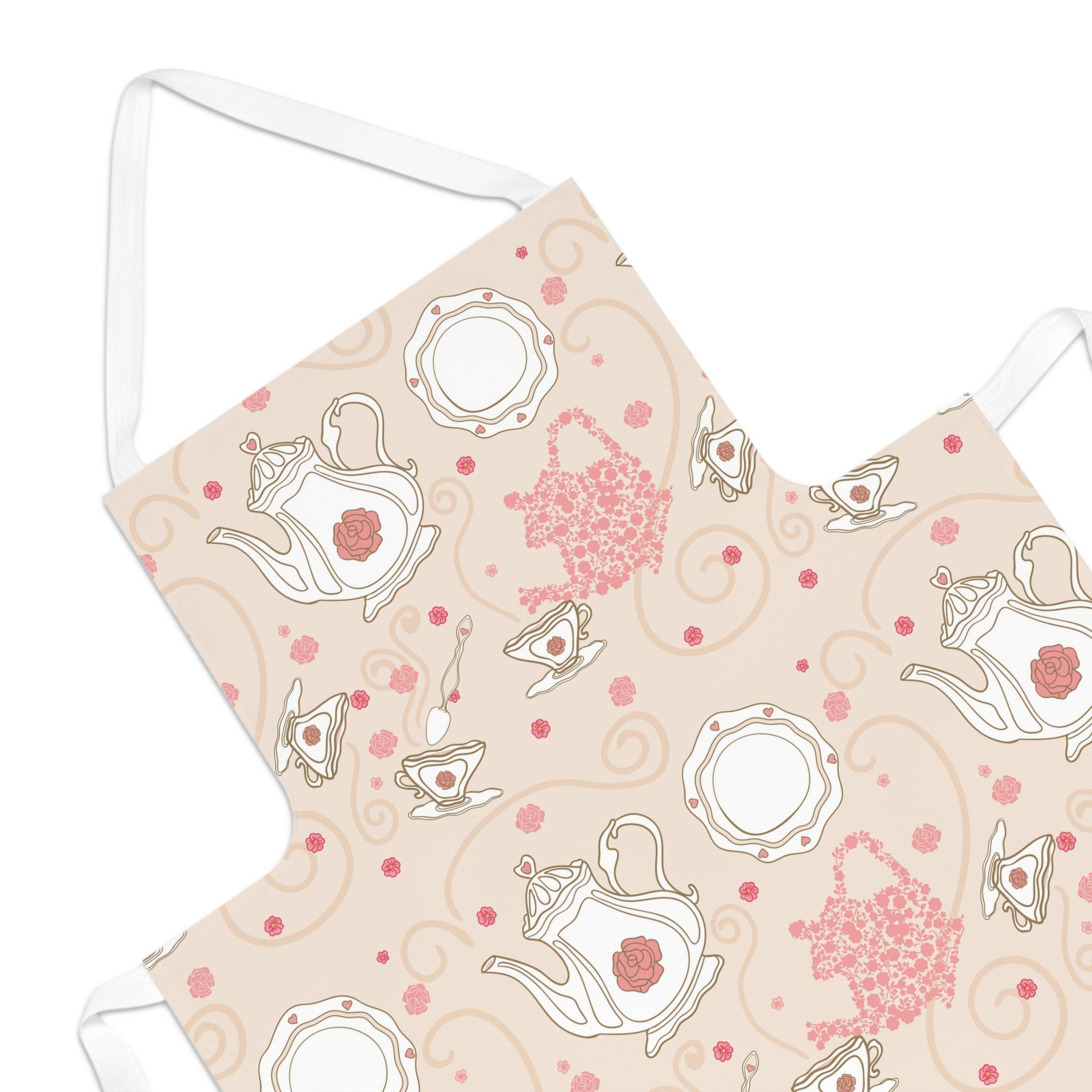 Floral Tea Party Apron — Pink Teapot & Teacup Kitchen Apron