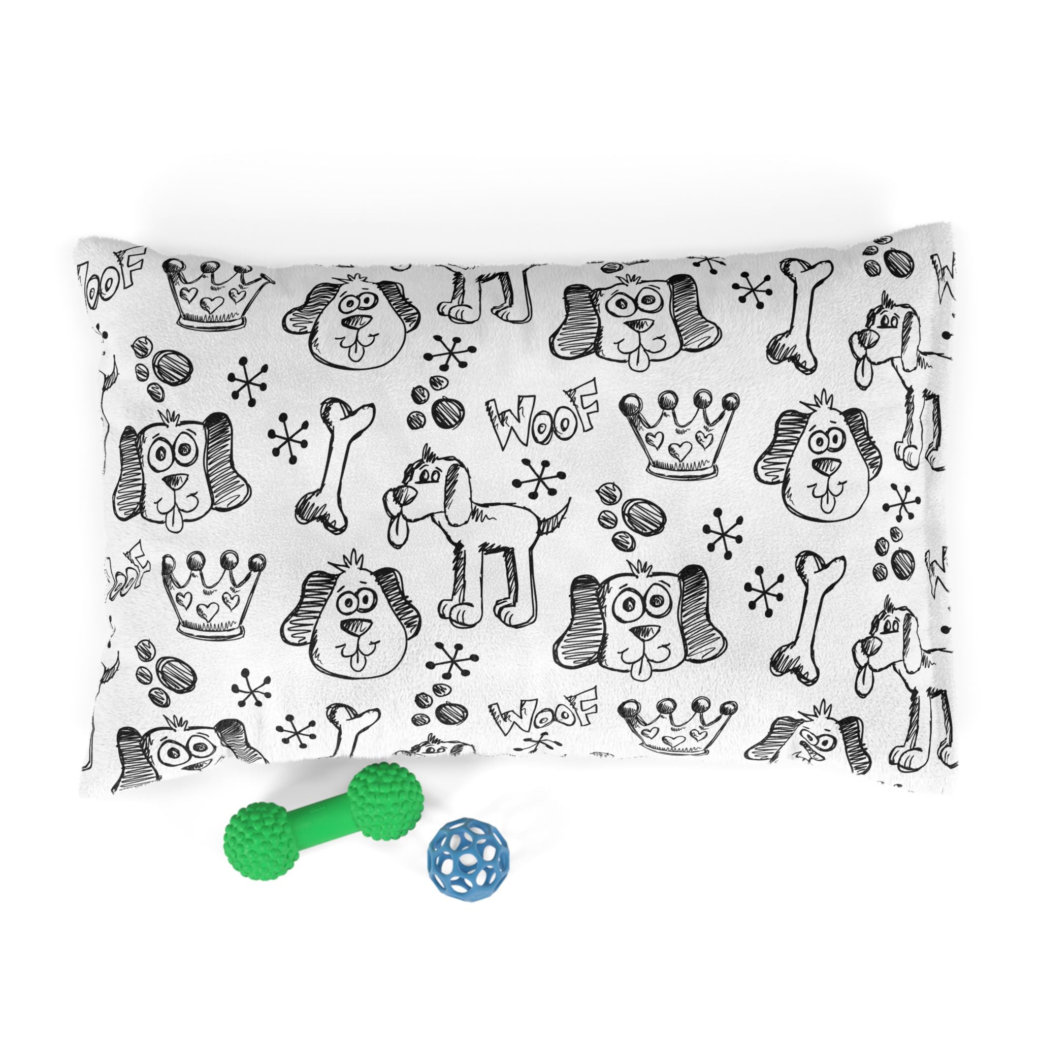 Doodle Dogs Pet Bed — Cute 'Woof' Pawprint & Bone Pattern