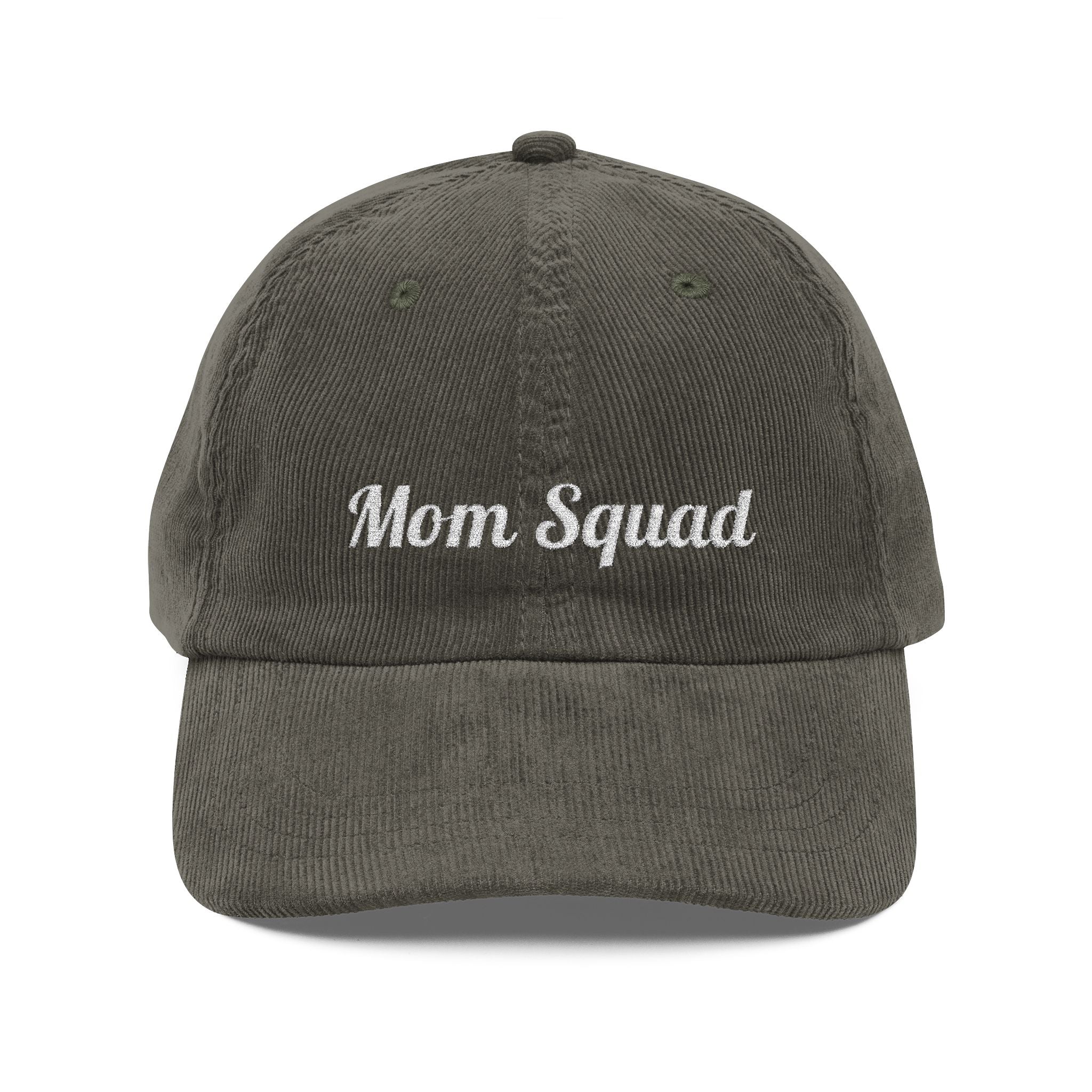 Mom Squad Vintage Corduroy Cap — Embroidered Rust Baseball Hat for Moms