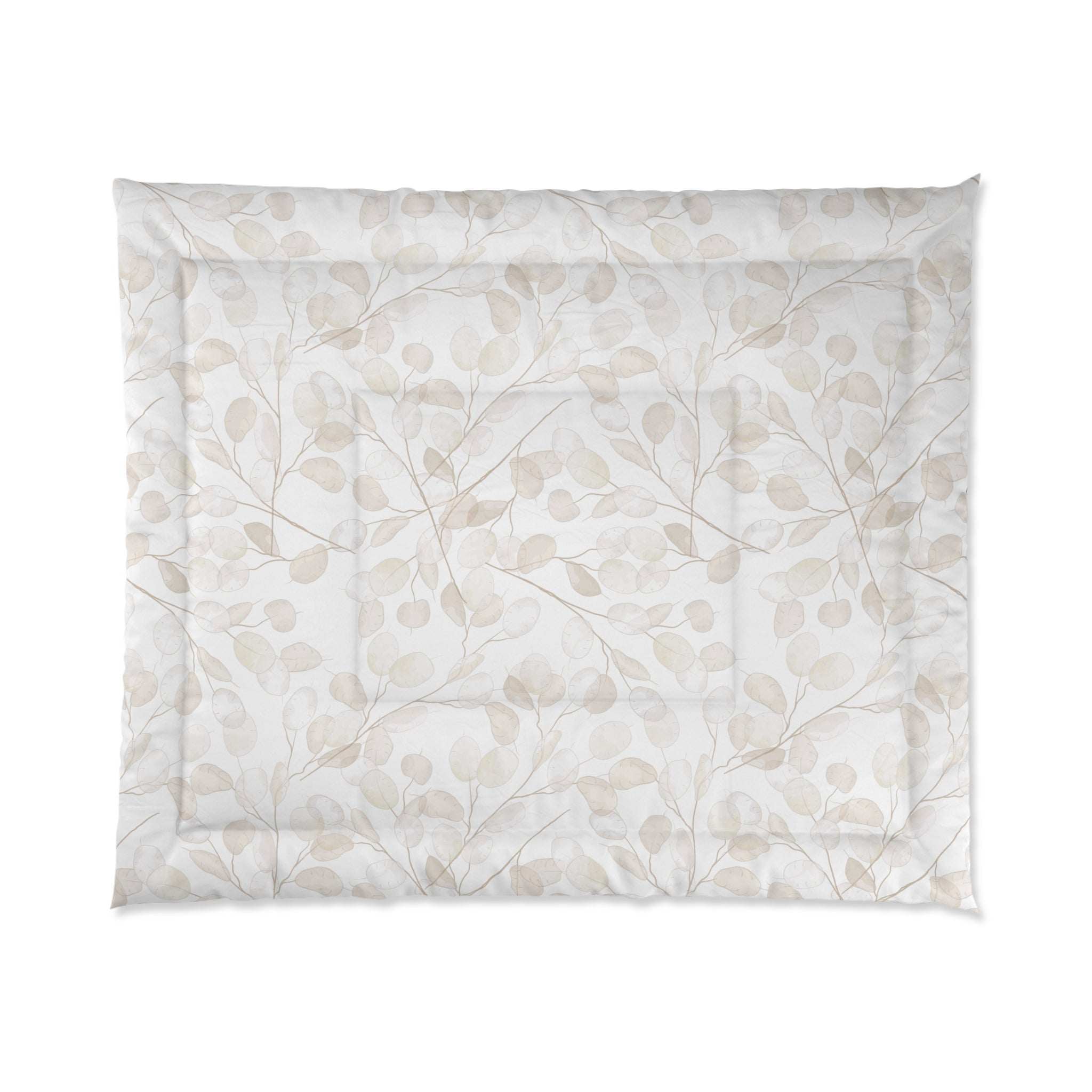 Botanical Beige Comforter — Neutral Leaf Pattern Bed Comforter