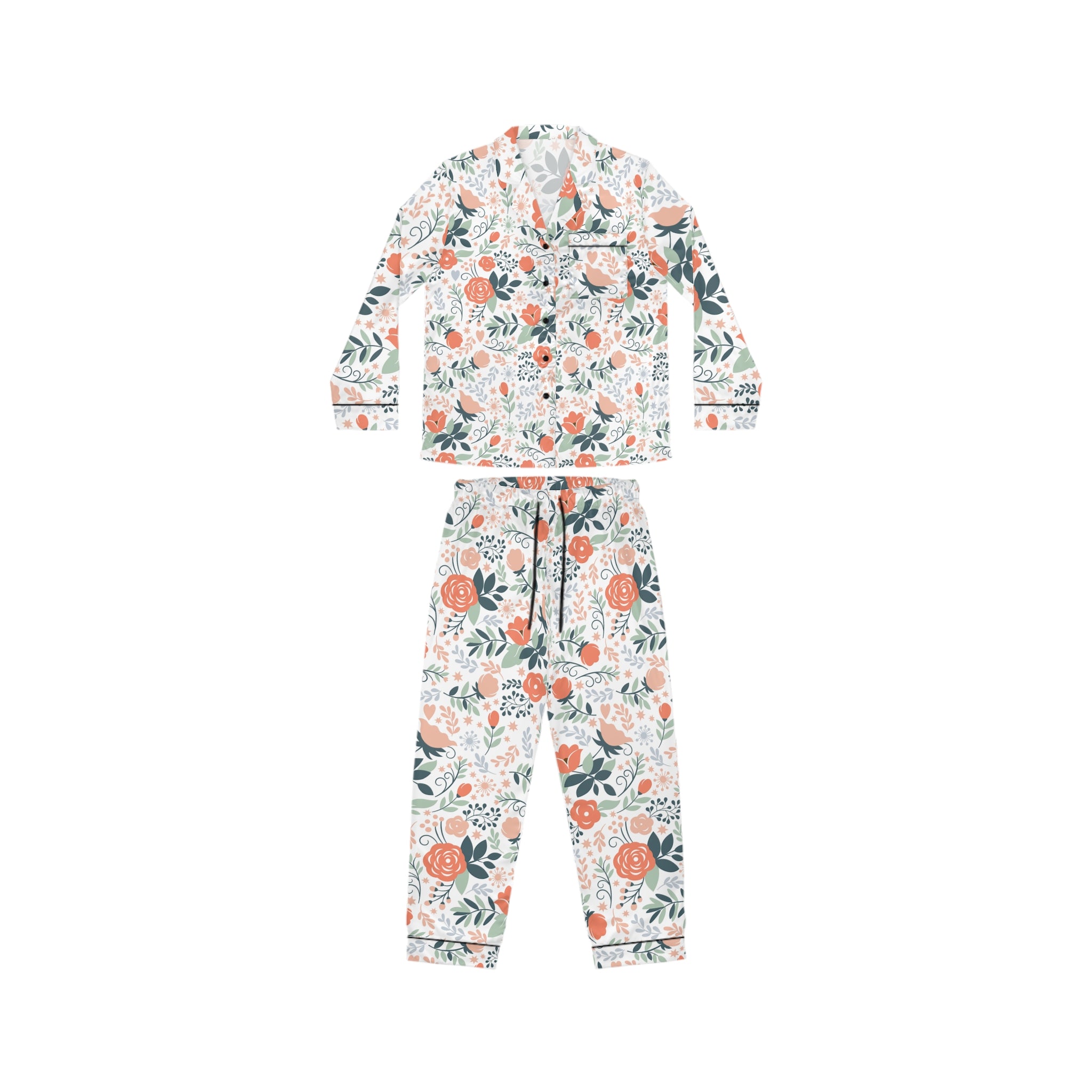 Floral Satin Pajama Set — Women’s Soft Floral Button-Up Sleepwear