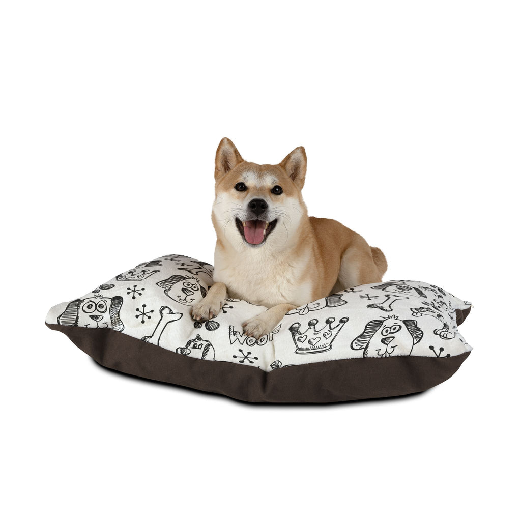 Doodle Dogs Pet Bed — Cute 'Woof' Pawprint & Bone Pattern