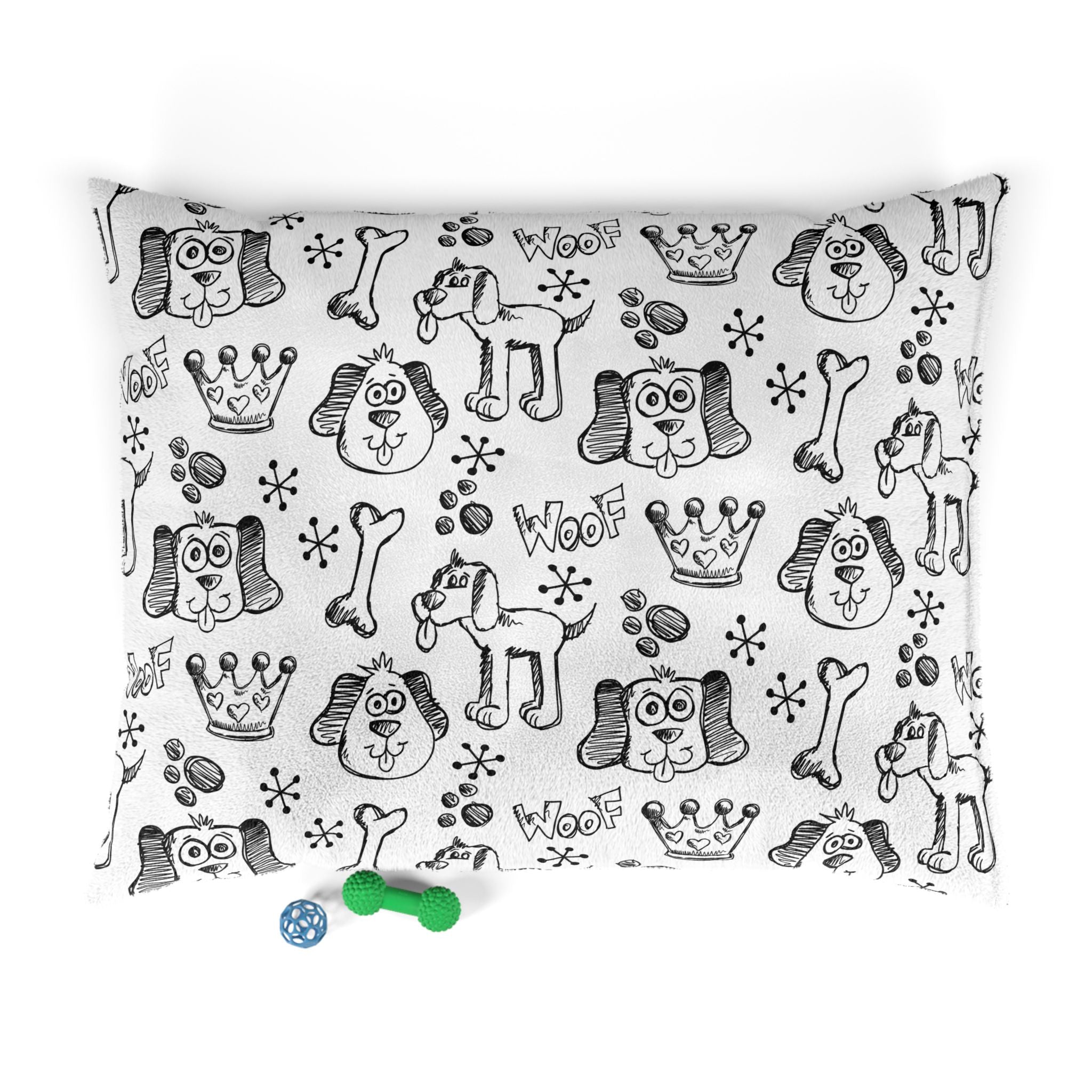 Doodle Dogs Pet Bed — Cute 'Woof' Pawprint & Bone Pattern