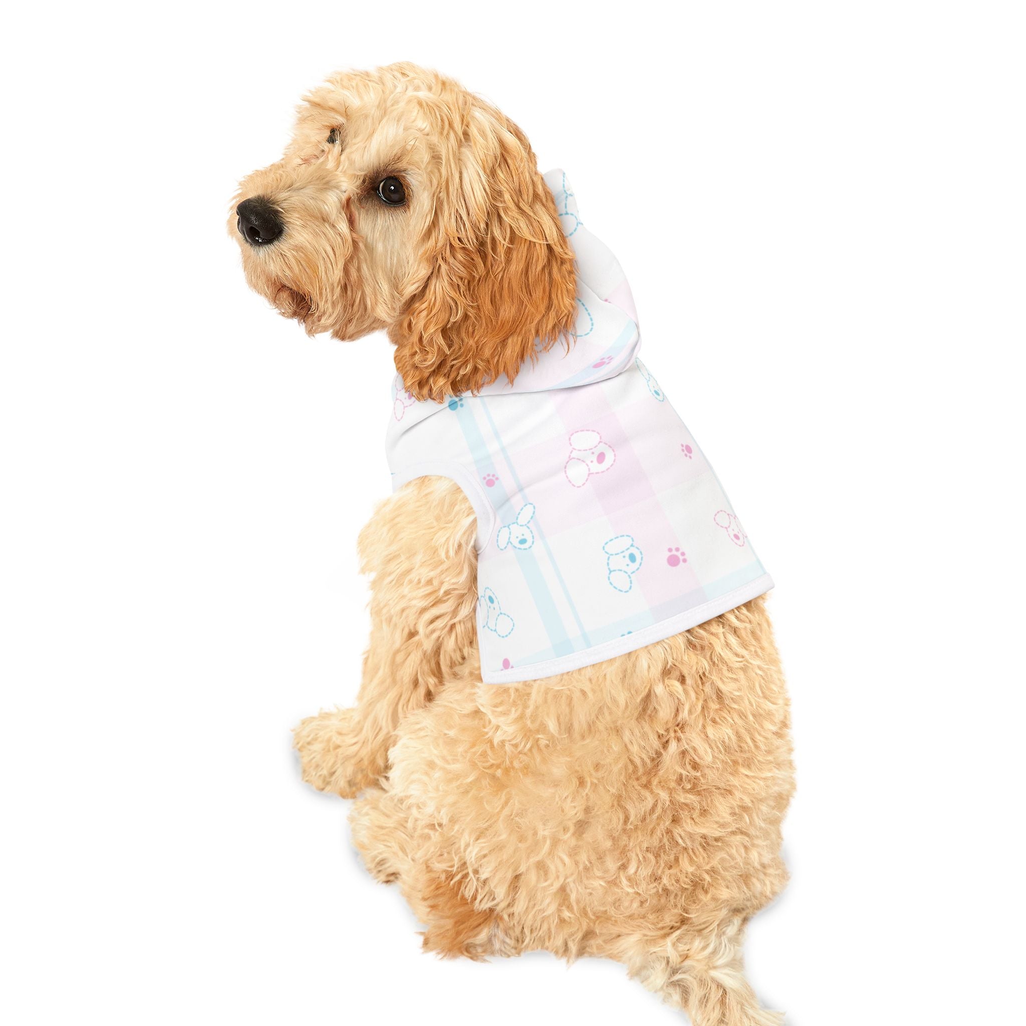 Pastel Paw Bunny Pet Hoodie — Cute Plaid Dog & Cat Hoodie with Bunny & Paw Print