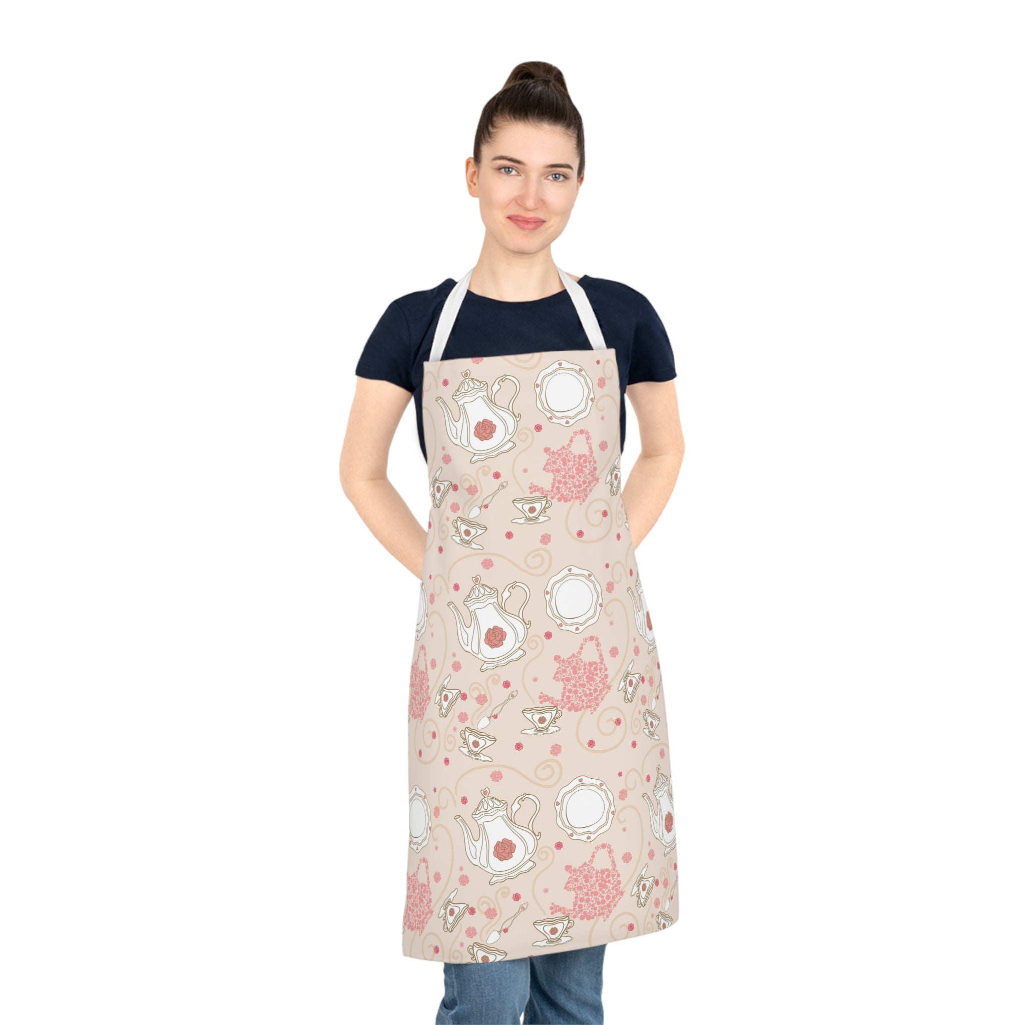 Floral Tea Party Apron — Pink Teapot & Teacup Kitchen Apron