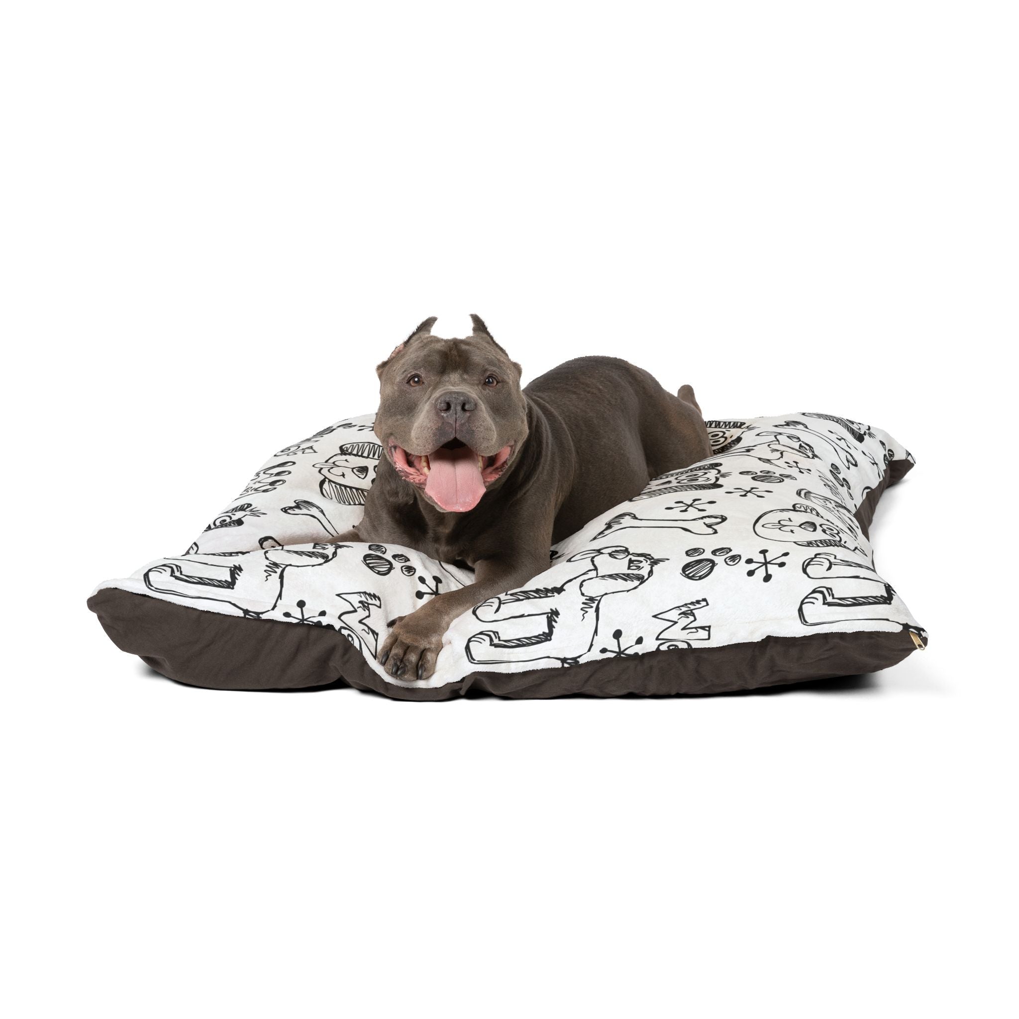 Doodle Dogs Pet Bed — Cute 'Woof' Pawprint & Bone Pattern