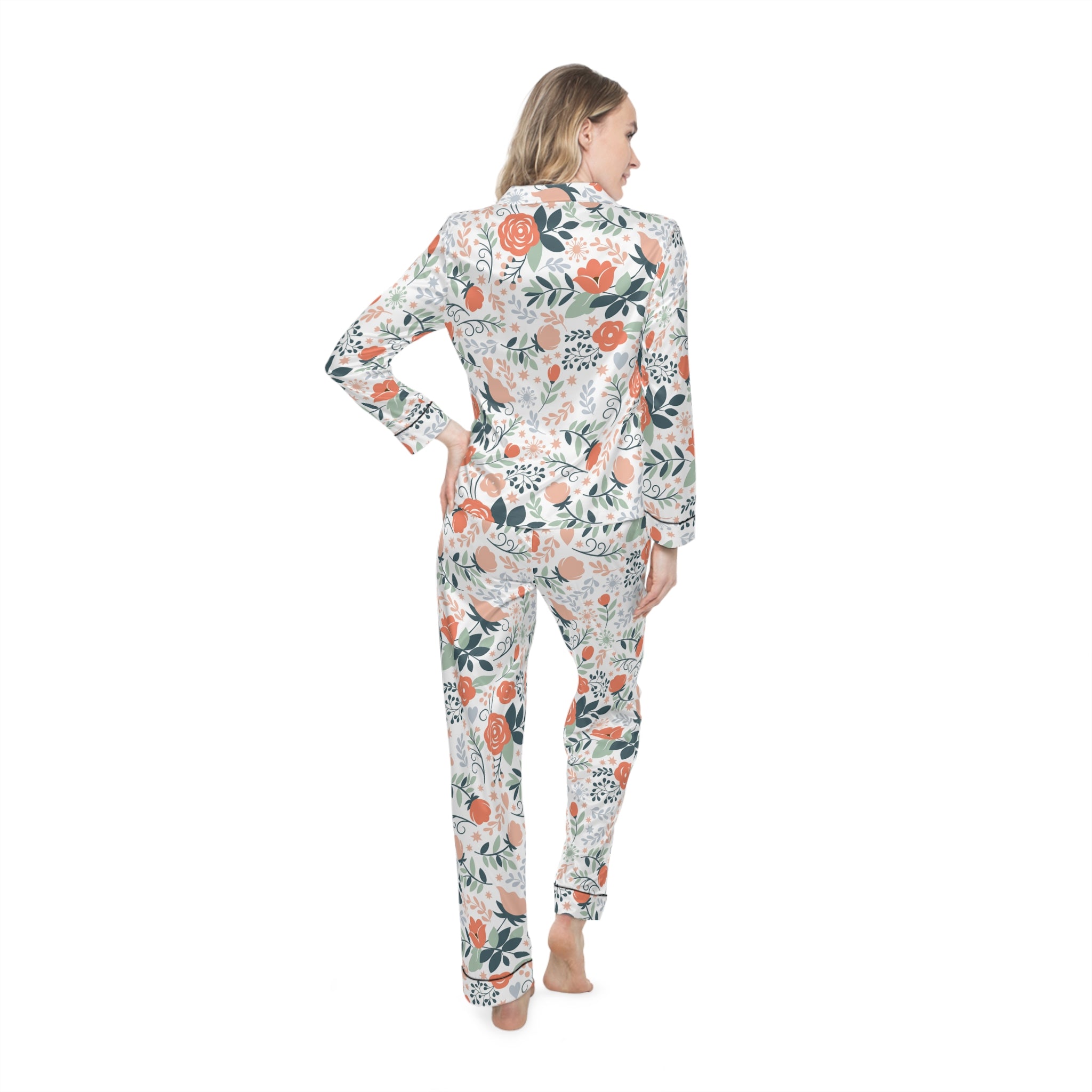 Floral Satin Pajama Set — Women’s Soft Floral Button-Up Sleepwear