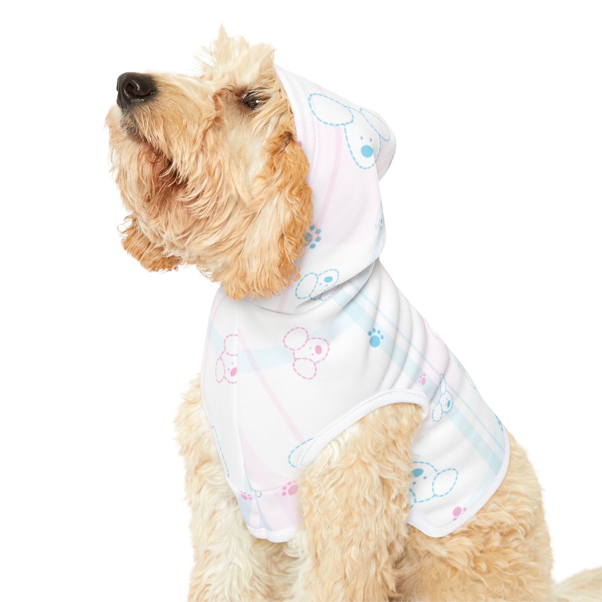 Pastel Paw Bunny Pet Hoodie — Cute Plaid Dog & Cat Hoodie with Bunny & Paw Print
