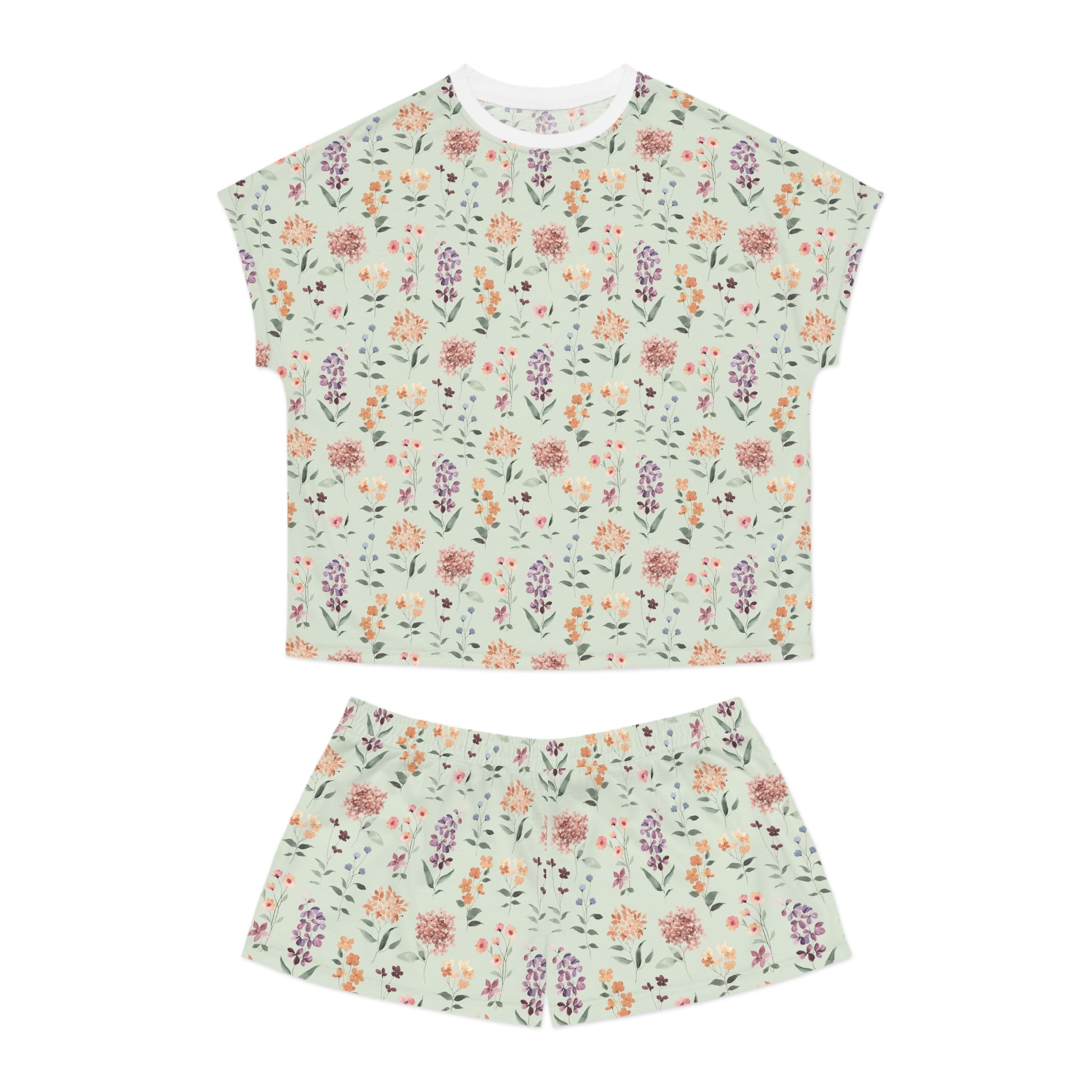 Floral Cream Women's Short Pajama Set — Soft Pastel All-Over Print Sleepwear