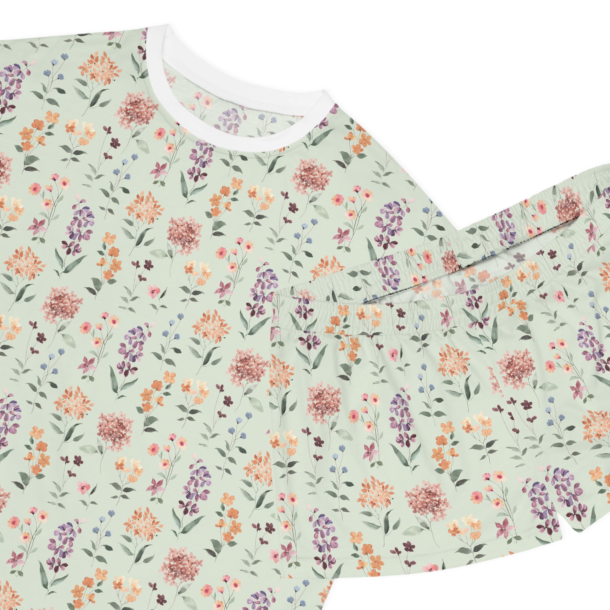 Floral Cream Women's Short Pajama Set — Soft Pastel All-Over Print Sleepwear