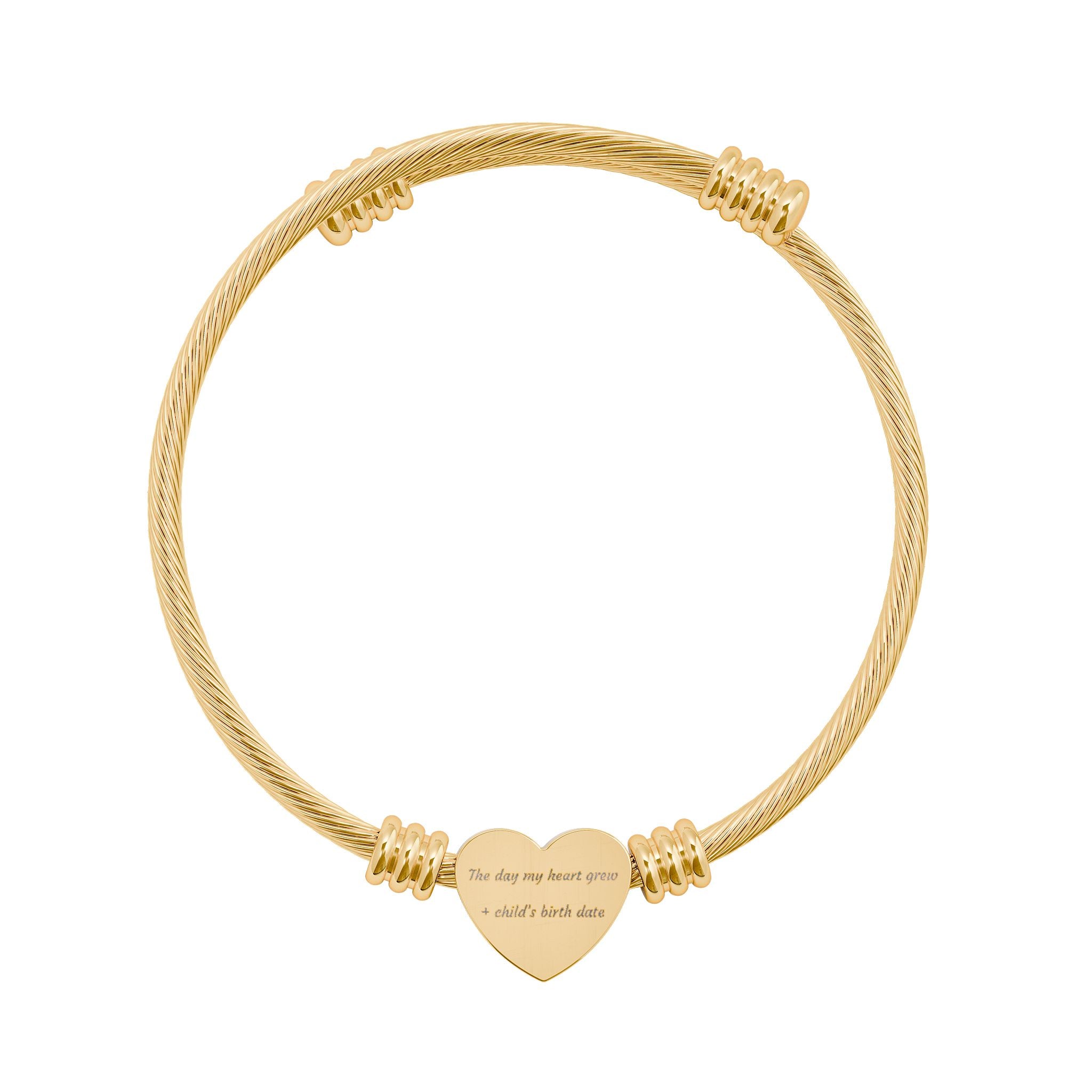 Engravable Heart Cuff Bracelet — Personalized Cable Bangle (Silver or Gold)