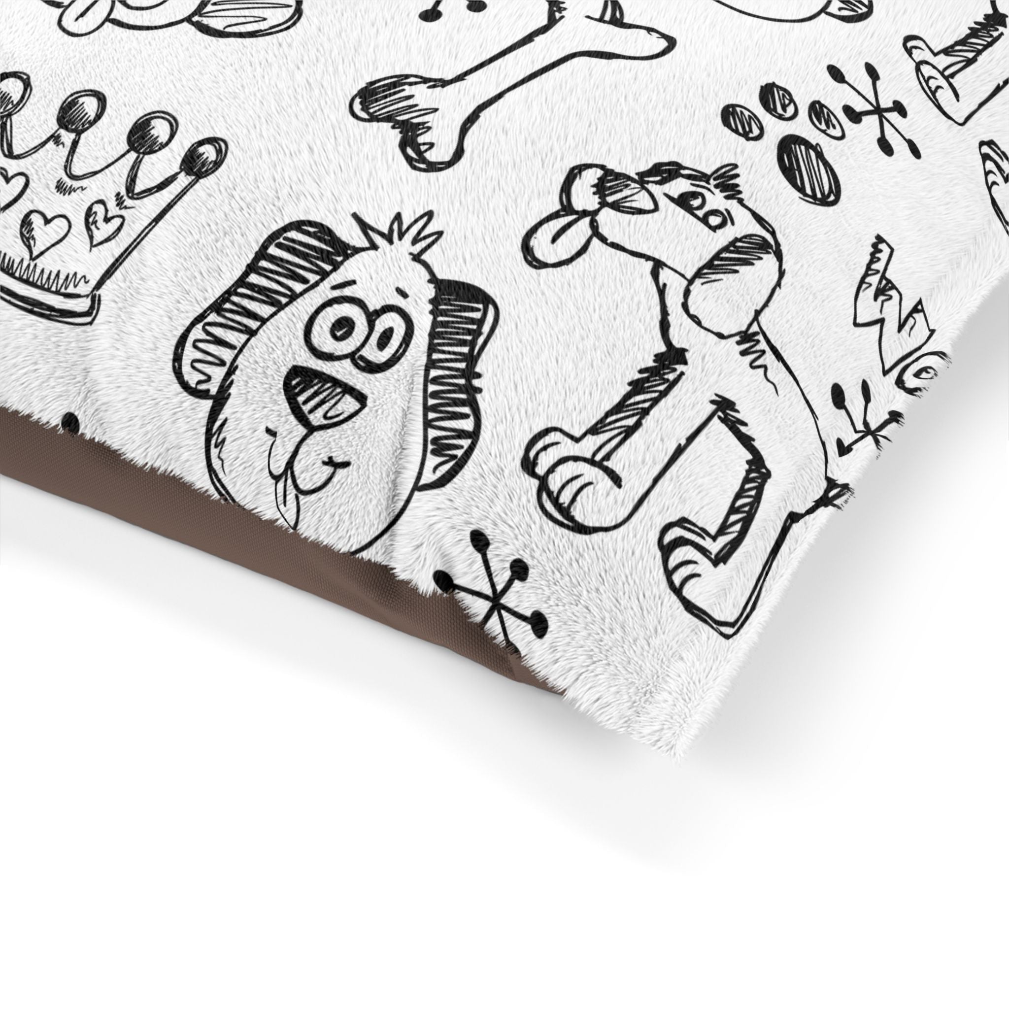 Doodle Dogs Pet Bed — Cute 'Woof' Pawprint & Bone Pattern
