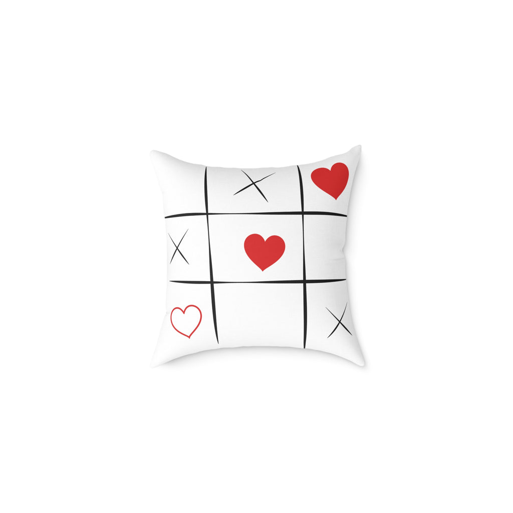 Tic-Tac-Heart Decorative Pillow — Valentine's Love Game Square Throw Pillow