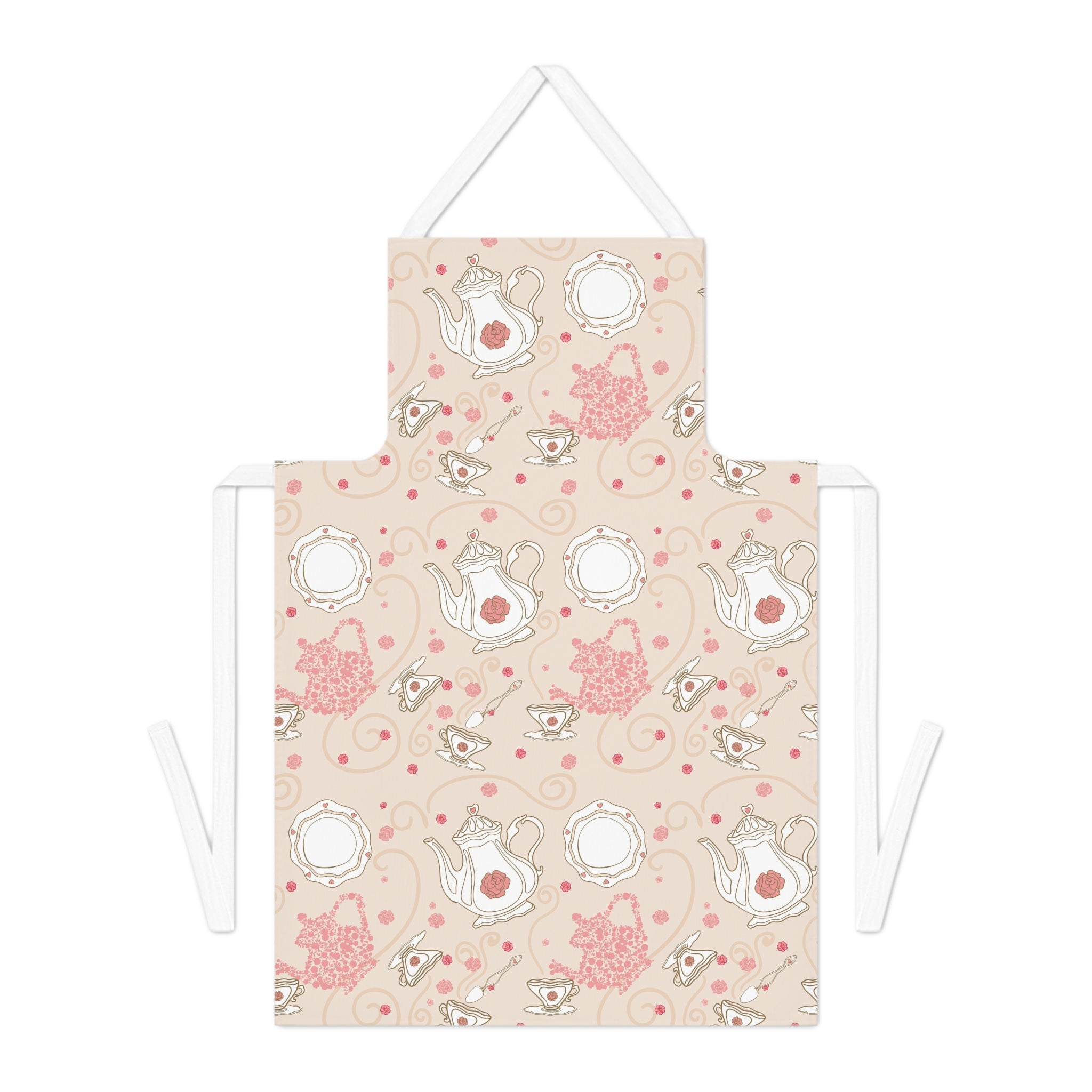 Floral Tea Party Apron — Pink Teapot & Teacup Kitchen Apron