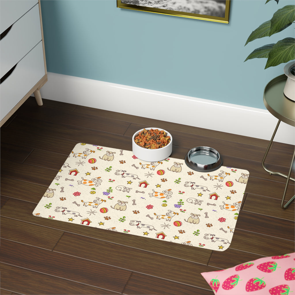 Cute Cartoon Pets Non-Slip Food Mat (12x18) — Dog & Cat Pattern Placemat