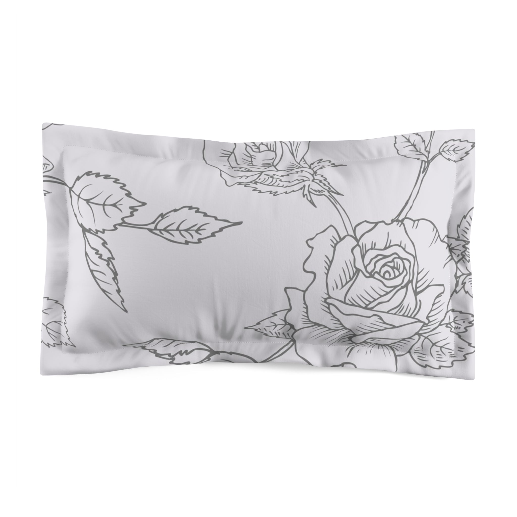 Floral Sketch Pillow Sham — Gray Rose Microfiber Decorative Sham