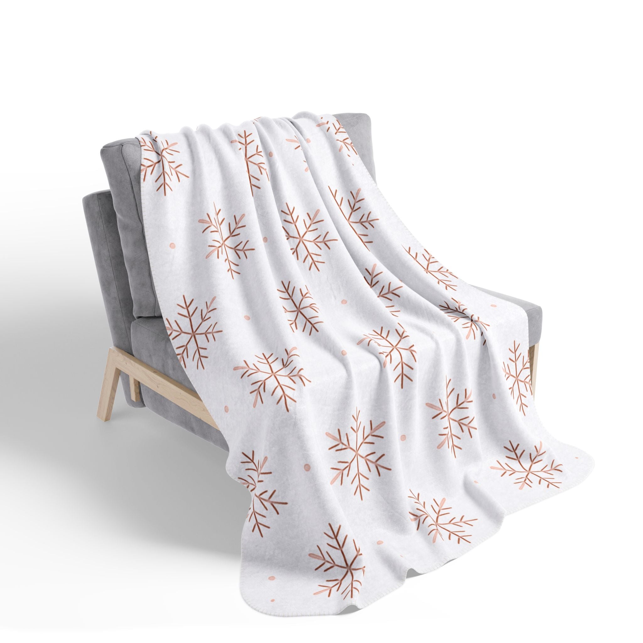 Rose Gold Snowflake Fleece Sherpa Blanket — Cozy Winter Throw for Home & Holiday Gift