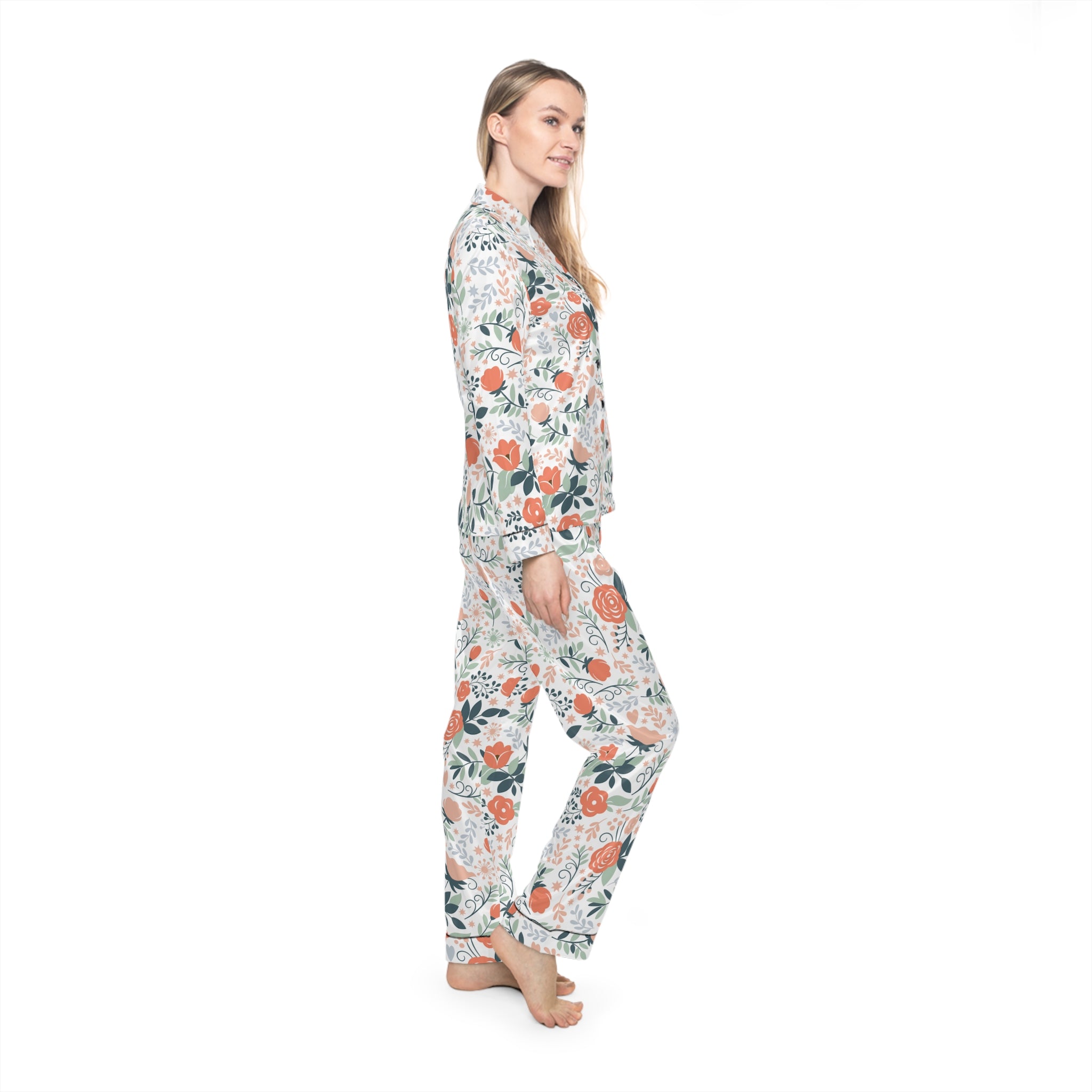 Floral Satin Pajama Set — Women’s Soft Floral Button-Up Sleepwear