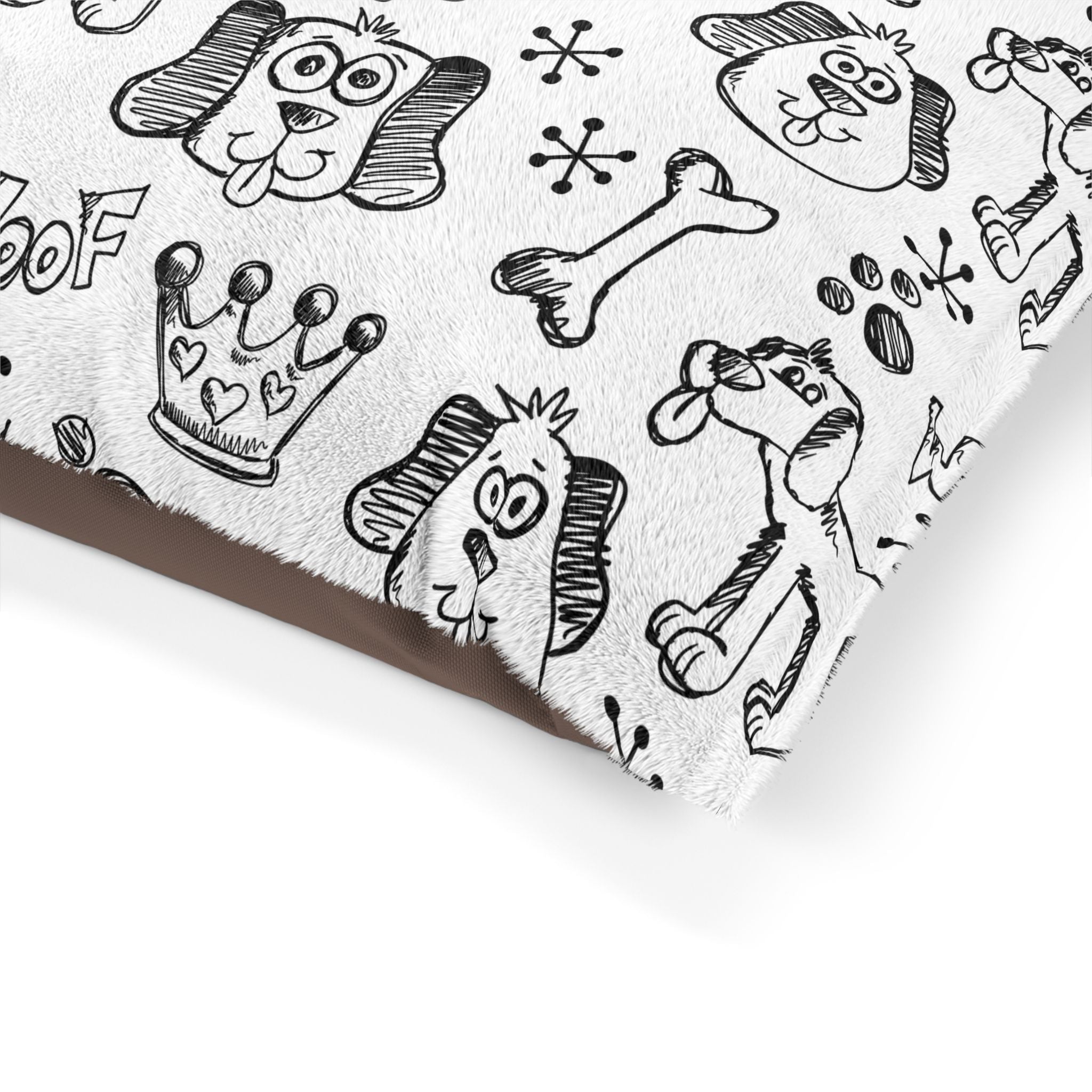 Doodle Dogs Pet Bed — Cute 'Woof' Pawprint & Bone Pattern