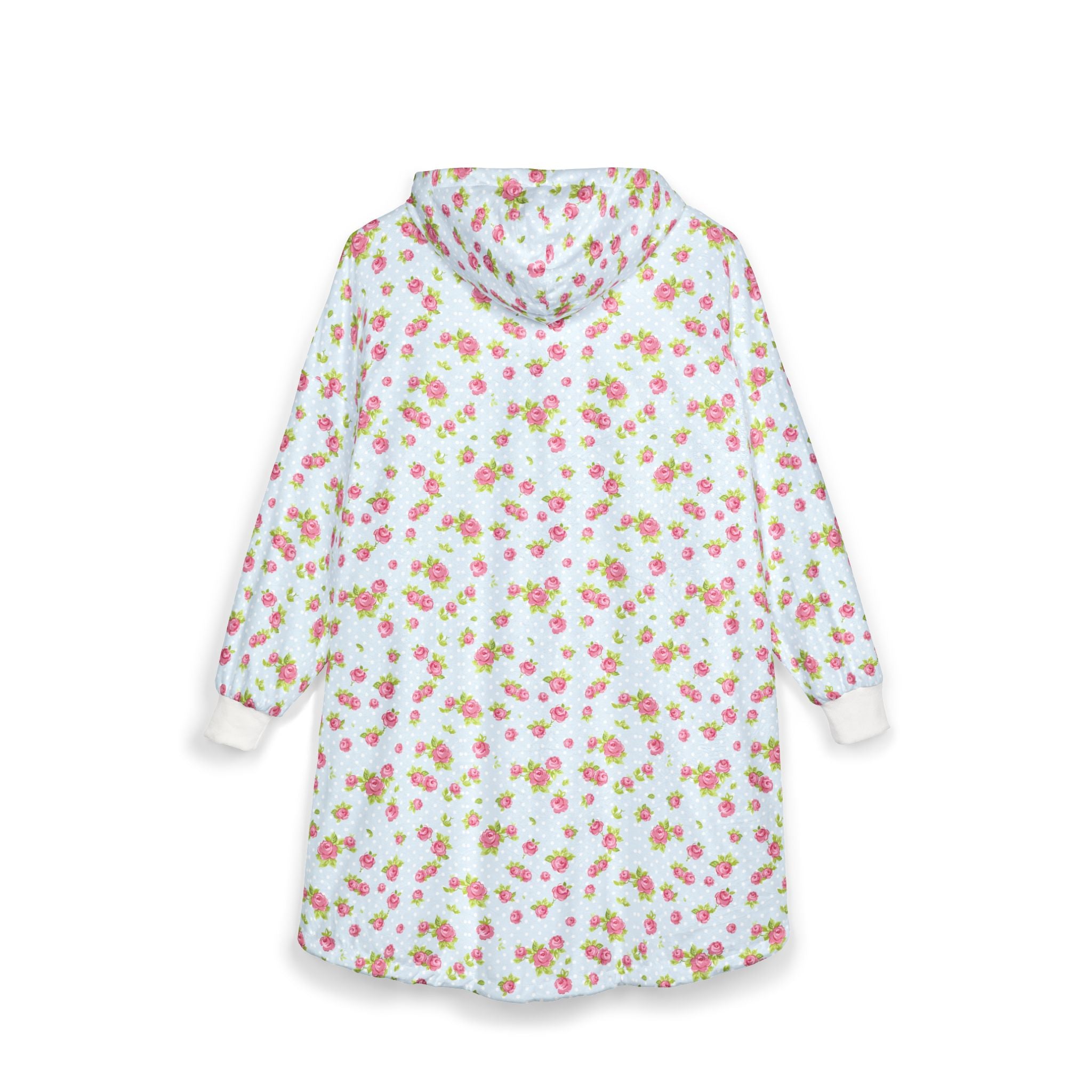 Floral Cozy Hooded Blanket — Pink Rose Print Oversized Wearable Blanket