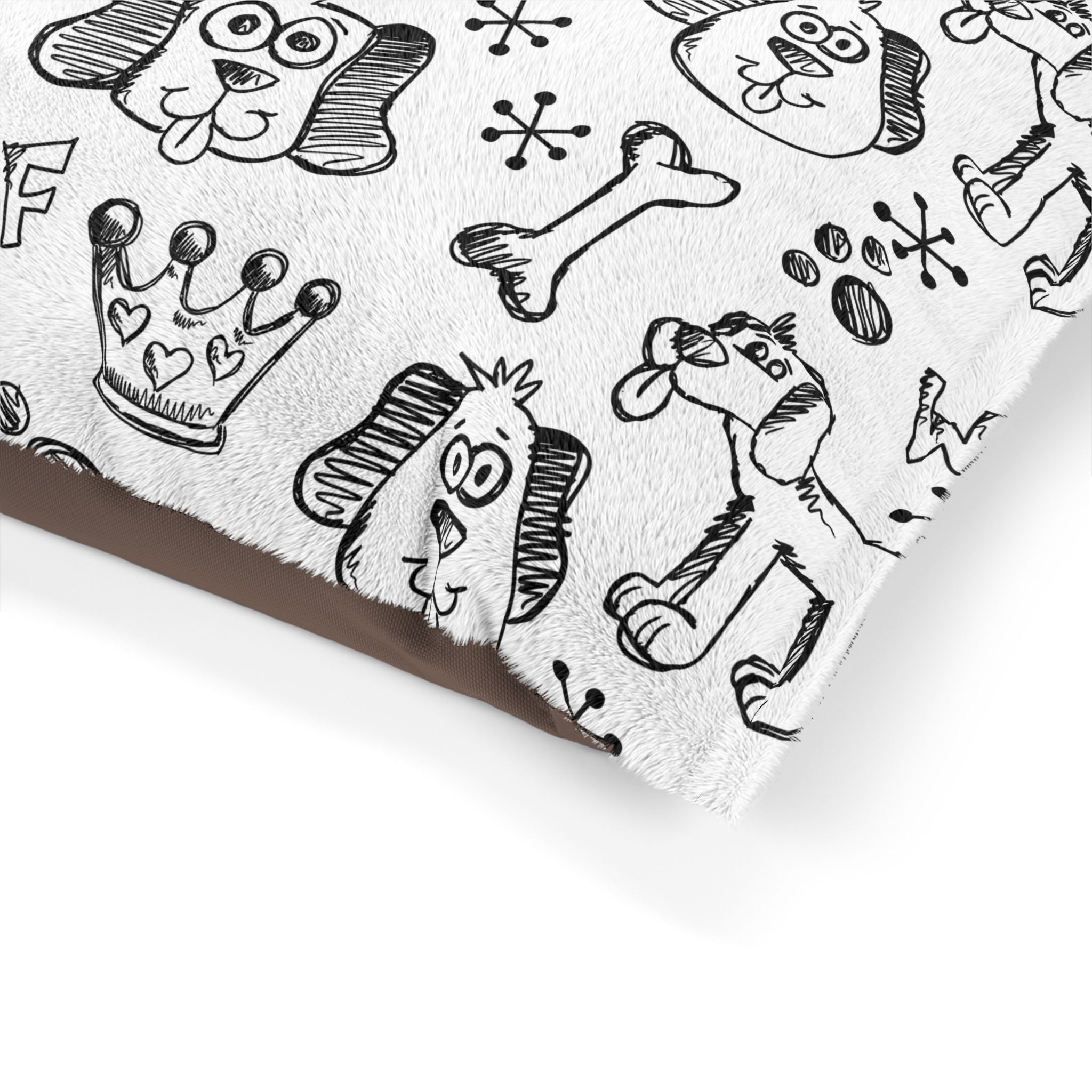 Doodle Dogs Pet Bed — Cute 'Woof' Pawprint & Bone Pattern