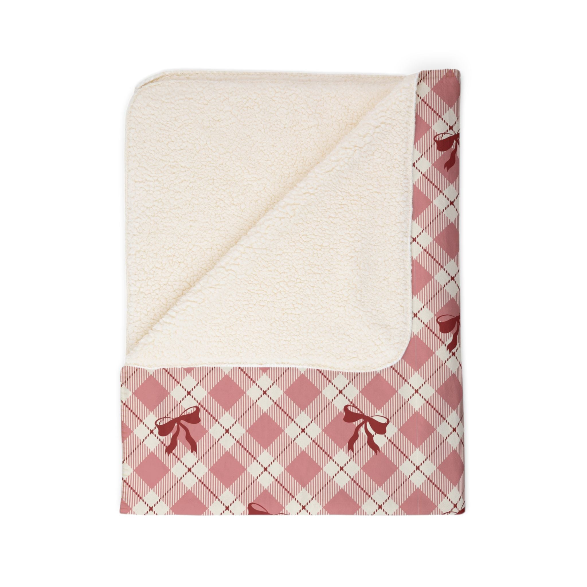 Pink Plaid Sherpa Blanket with Bows — Cozy Throw for Home, Gifts & Holidays